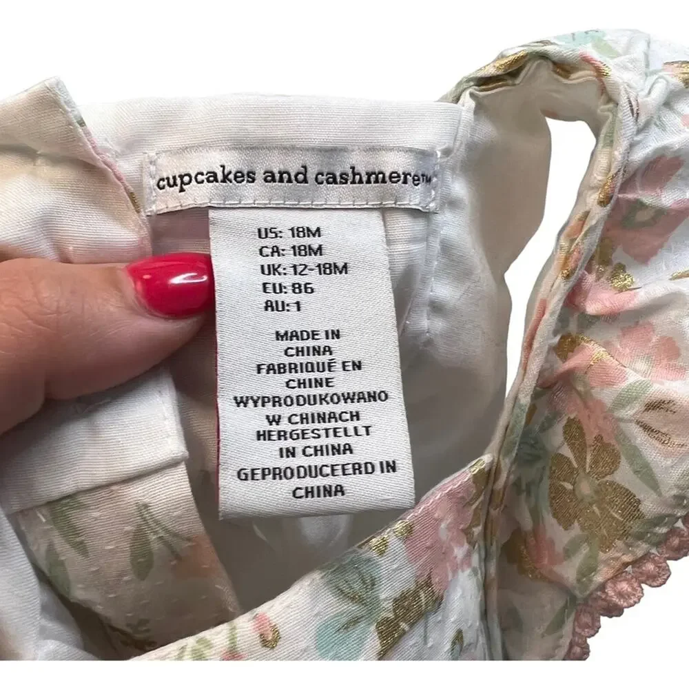 Cupcakes and Cashmere Party Dress Baby Girl 18 Mo Floral Ruffle Lined
